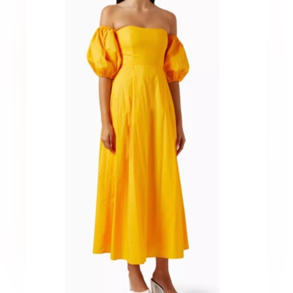 Bird and Knoll Ziggy  Yellow Off-Shoulder Dress Size Medium New with Tags